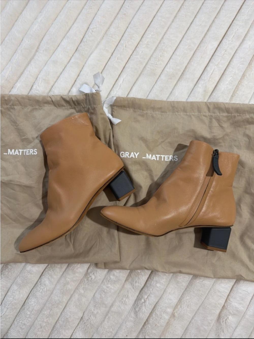 Gray Matters Camel Tan Leather Ankle Booties with Block Heel